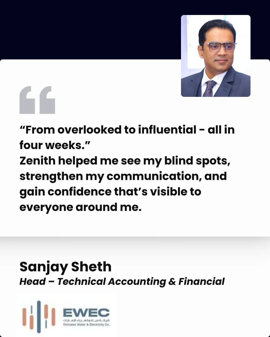 Client testimonial — Sanjay Sheth, Head – Technical Accounting & Financial, EWEC